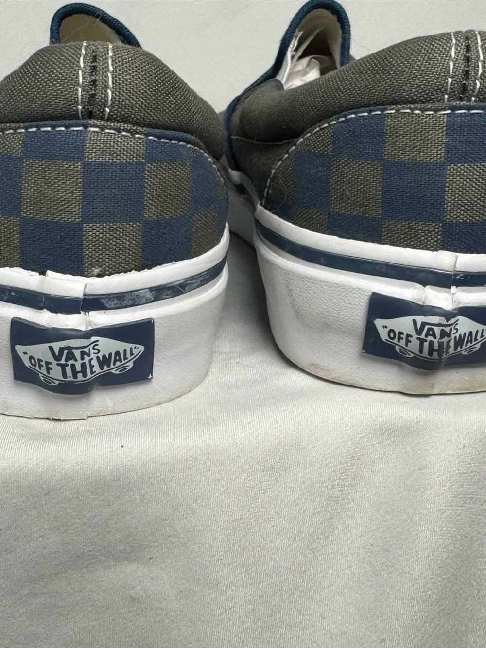 Vans Slip-On Checkerboard Canvas Loafers in Blue and Gray